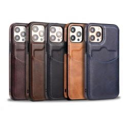 Estojo de proteção em couro com slot para cartão de crédito para iPhone