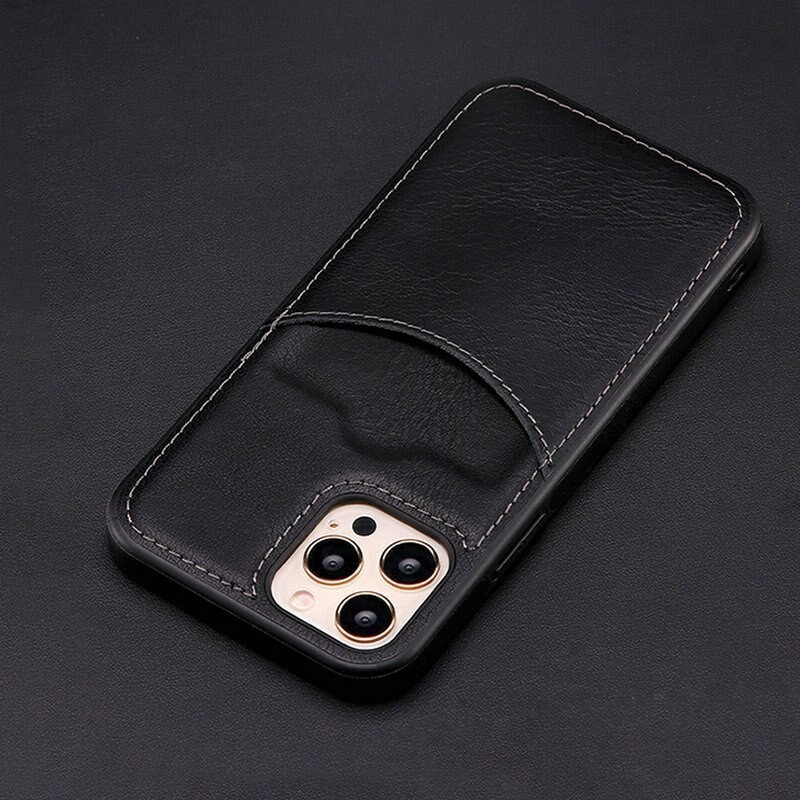 Estojo de proteção em couro com slot para cartão de crédito para iPhone Estojo de proteção em couro com slot para cartão de crédito para iPhone