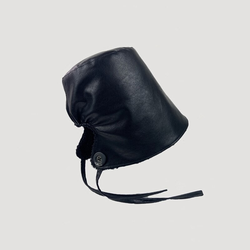 Chapéu estilo balde - chapéu de couro de inverno quente - estilo coreano