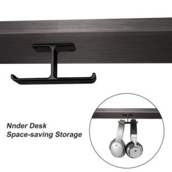 Suporte duplo para fone de ouvido - gancho de alumínio - sob a mesa / montado na parede