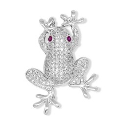Sapo de cristal prateado - broche vintage