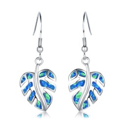 Silver dangle leaves earrings - colorful crystal opalEarrings