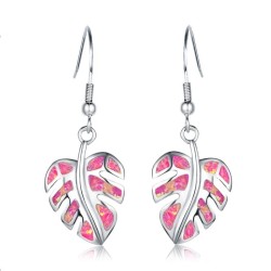 Silver dangle leaves earrings - colorful crystal opalEarrings
