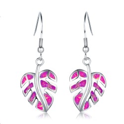 Silver dangle leaves earrings - colorful crystal opalEarrings