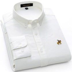 Camisa clássica de algodão manga comprida - lisa / às riscas - logótipo bordado