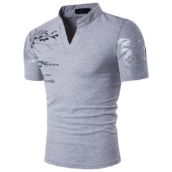 T-shirt elegante de manga curta - gola aberta - mangas estampadas