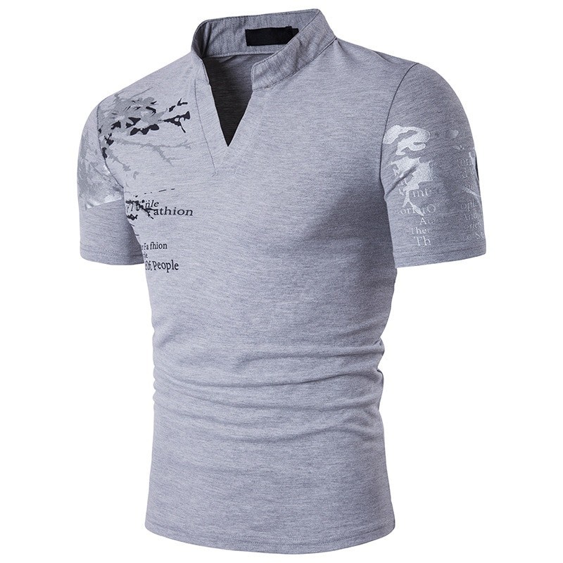 T-shirt elegante de manga curta - gola aberta - mangas estampadas