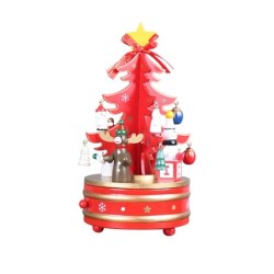 Caixa de música giratória de madeira - decoração de natal - forma de árvore