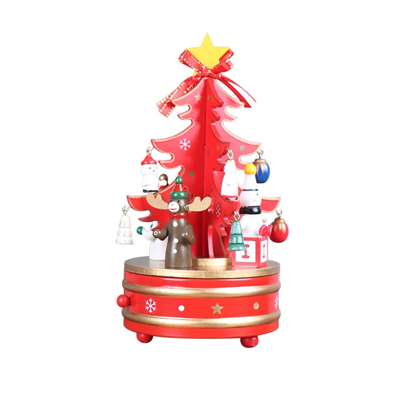 Caixa de música giratória de madeira - decoração de natal - forma de árvore