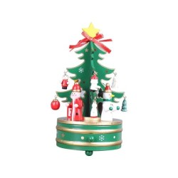 Caixa de música giratória de madeira - decoração de natal - forma de árvore