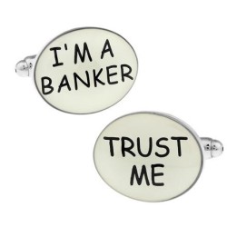 Abotoaduras ovais de latão - "I'M A BANKER TRUST ME"