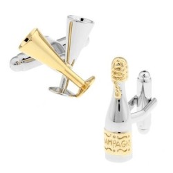 Silver-gold cufflinks - champagne bottle / champagne glassesCufflinks