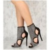 Sexy high heel sandals - ankle length pumps - hollow-out - with rhinestones - back zipperHigh heels