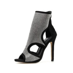 Sexy high heel sandals - ankle length pumps - hollow-out - with rhinestones - back zipperHigh heels
