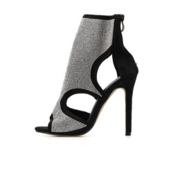 Sexy high heel sandals - ankle length pumps - hollow-out - with rhinestones - back zipperHigh heels