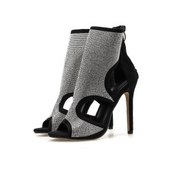 Sexy high heel sandals - ankle length pumps - hollow-out - with rhinestones - back zipperHigh heels