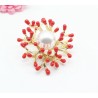 Coral vermelho com pérola - broche de ouro