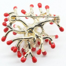 Coral vermelho com pérola - broche de ouro