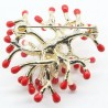 Coral vermelho com pérola - broche de ouro