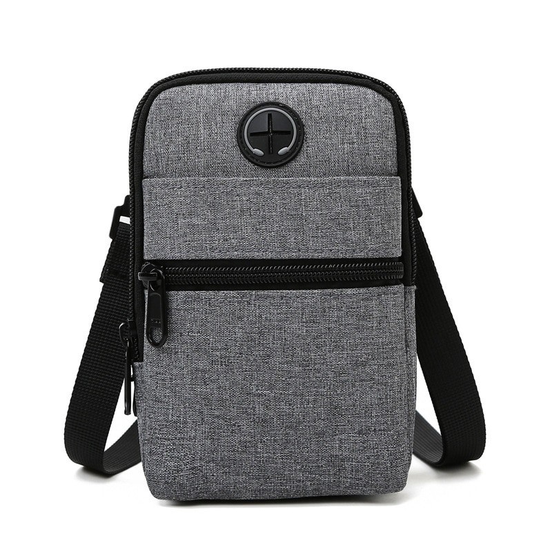 Bolsa de ombro de lona pequena - zíperes - orifício para fone de ouvido