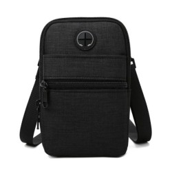 Bolsa de ombro de lona pequena - zíperes - orifício para fone de ouvido