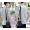 Bolsa de ombro de lona pequena - zíperes - orifício para fone de ouvido