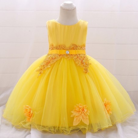 Vestido florido de renda - com laço - cristais - paetês