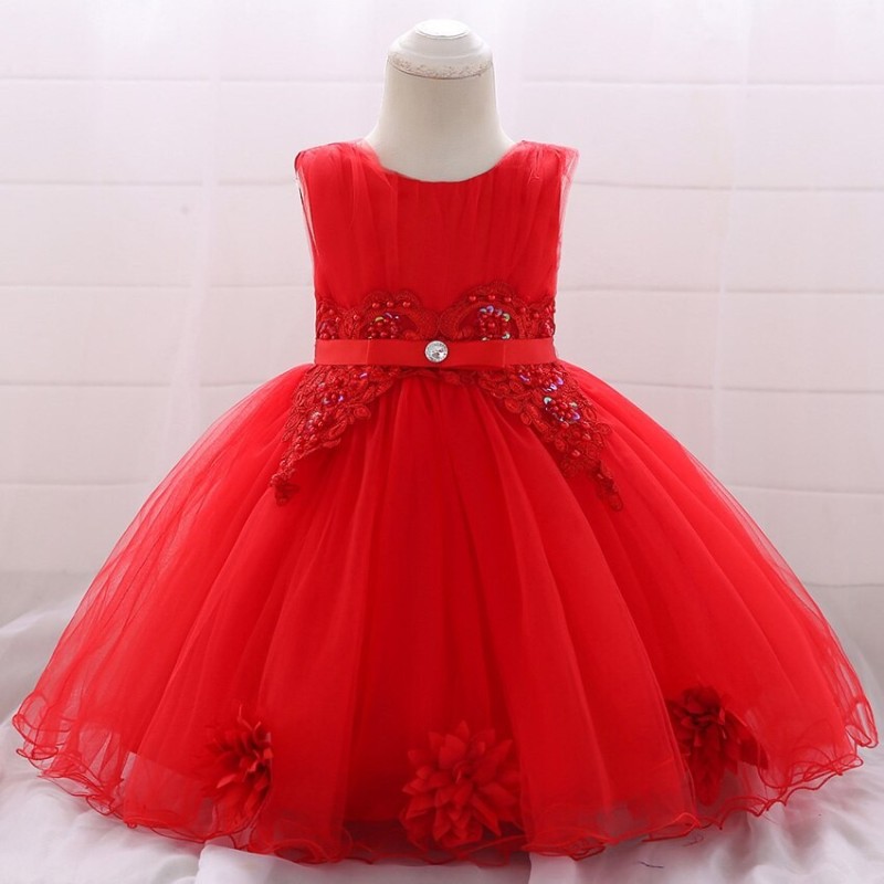Flower lace dress - with bow - crystals - sequinsClothes