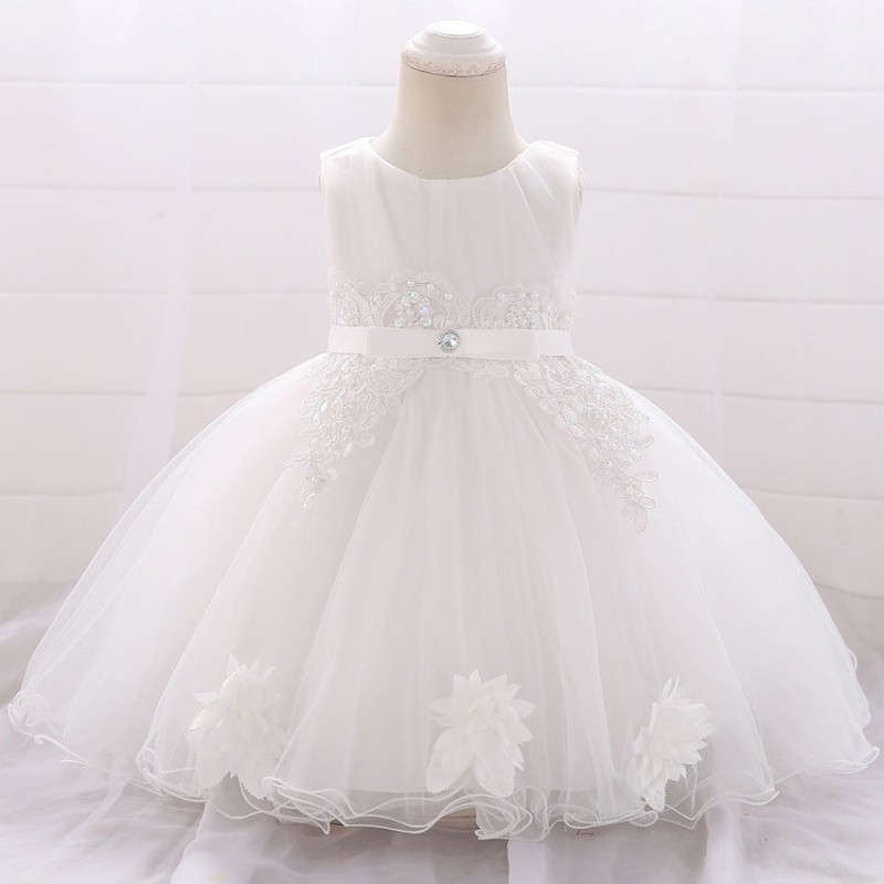 Flower lace dress - with bow - crystals - sequinsClothes