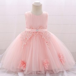 Vestido florido de renda - com laço - cristais - paetês