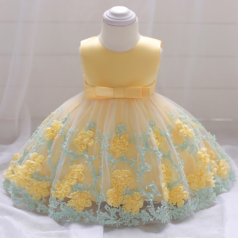 Elegant girls dress - flower chiffon - zipper - bowClothes
