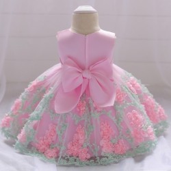 Vestido de menina elegante - chiffon flor - zíper - laço