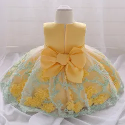 Vestido de menina elegante - chiffon flor - zíper - laço