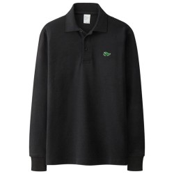 T-shirt polo elegante - manga comprida - logótipo bordado - algodão