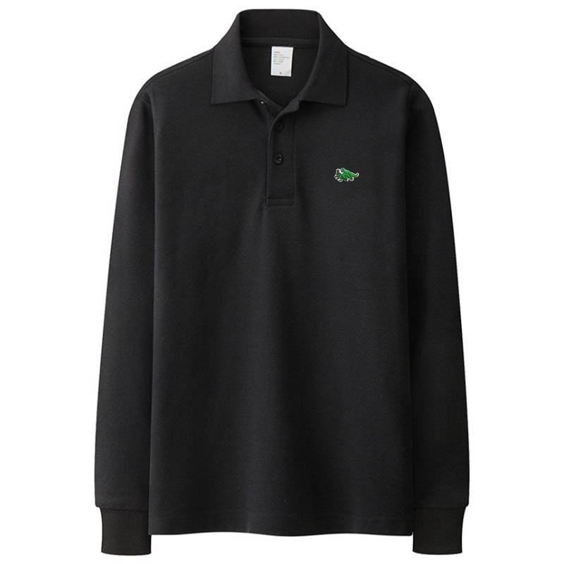 T-shirt polo elegante - manga comprida - logótipo bordado - algodão