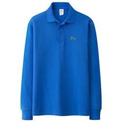 T-shirt polo elegante - manga comprida - logótipo bordado - algodão