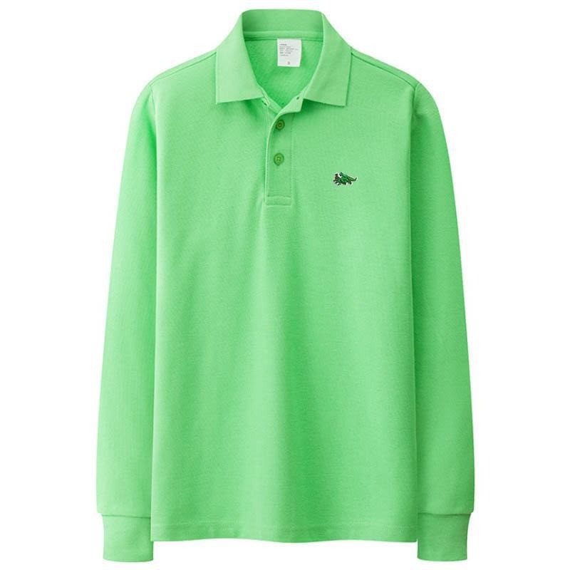 T-shirt polo elegante - manga comprida - logótipo bordado - algodão