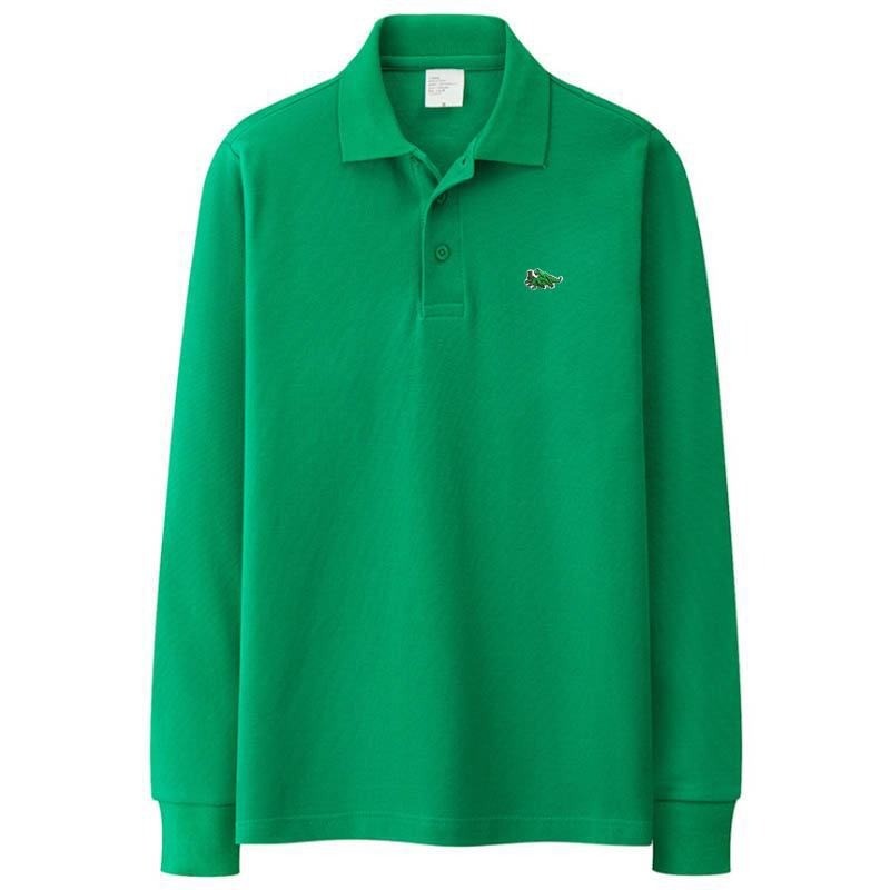 T-shirt polo elegante - manga comprida - logótipo bordado - algodão
