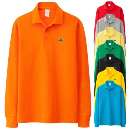T-shirt polo elegante - manga comprida - logótipo bordado - algodão