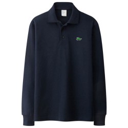 T-shirt polo elegante - manga comprida - logótipo bordado - algodão