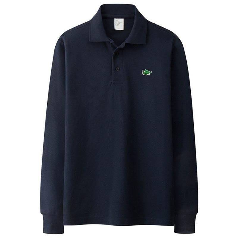 T-shirt polo elegante - manga comprida - logótipo bordado - algodão