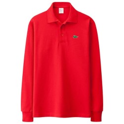 T-shirt polo elegante - manga comprida - logótipo bordado - algodão