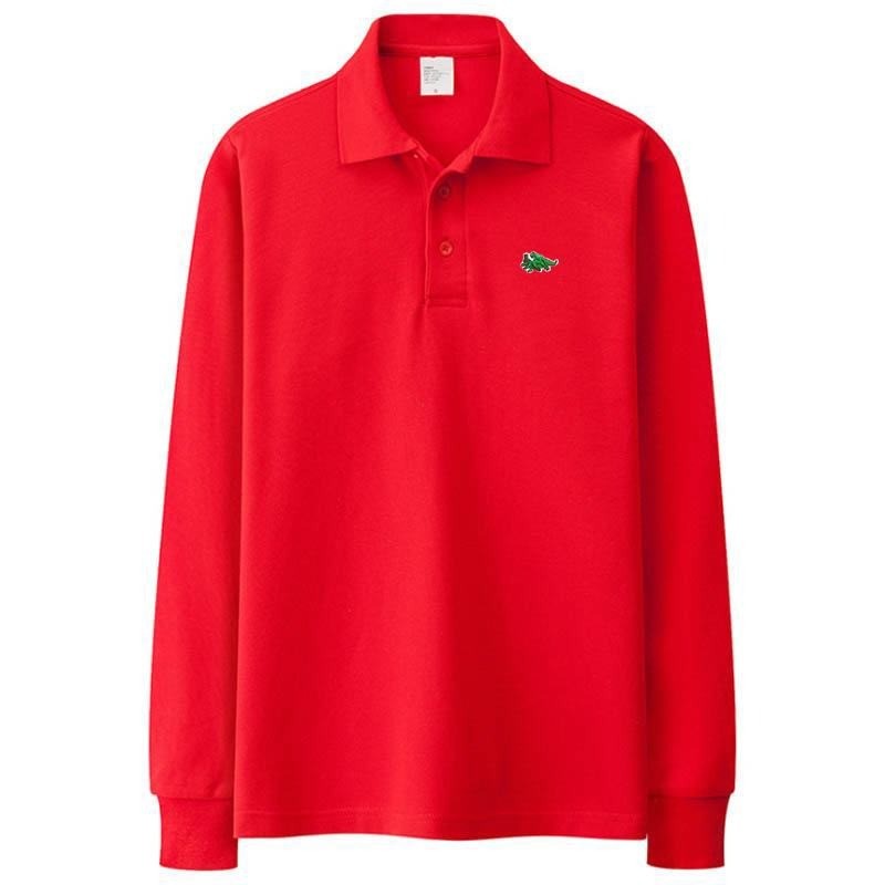T-shirt polo elegante - manga comprida - logótipo bordado - algodão