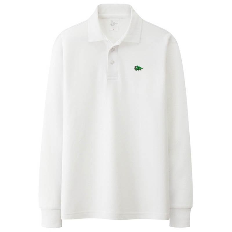 T-shirt polo elegante - manga comprida - logótipo bordado - algodão