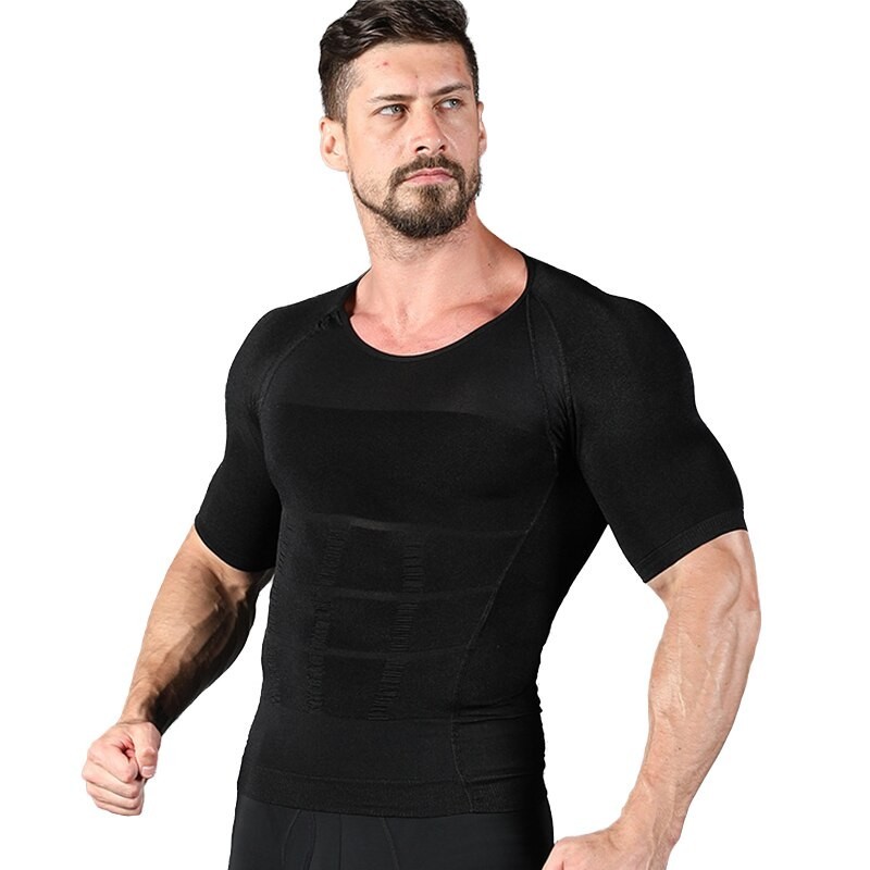 T-shirt de emagrecimento para homem - manga curta - compressão - modelador de corpo