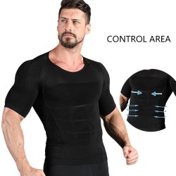 T-shirt de emagrecimento para homem - manga curta - compressão - modelador de corpo