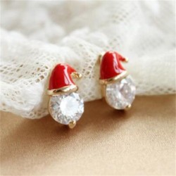 Brincos de chapéu de Papai Noel - com zircão de cristal