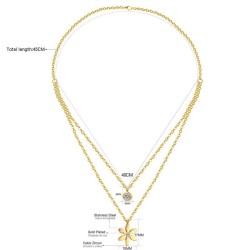 Flower pendant with crystal - double chain necklace - stainless steelNecklaces