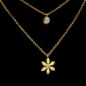 Flower pendant with crystal - double chain necklace - stainless steelNecklaces
