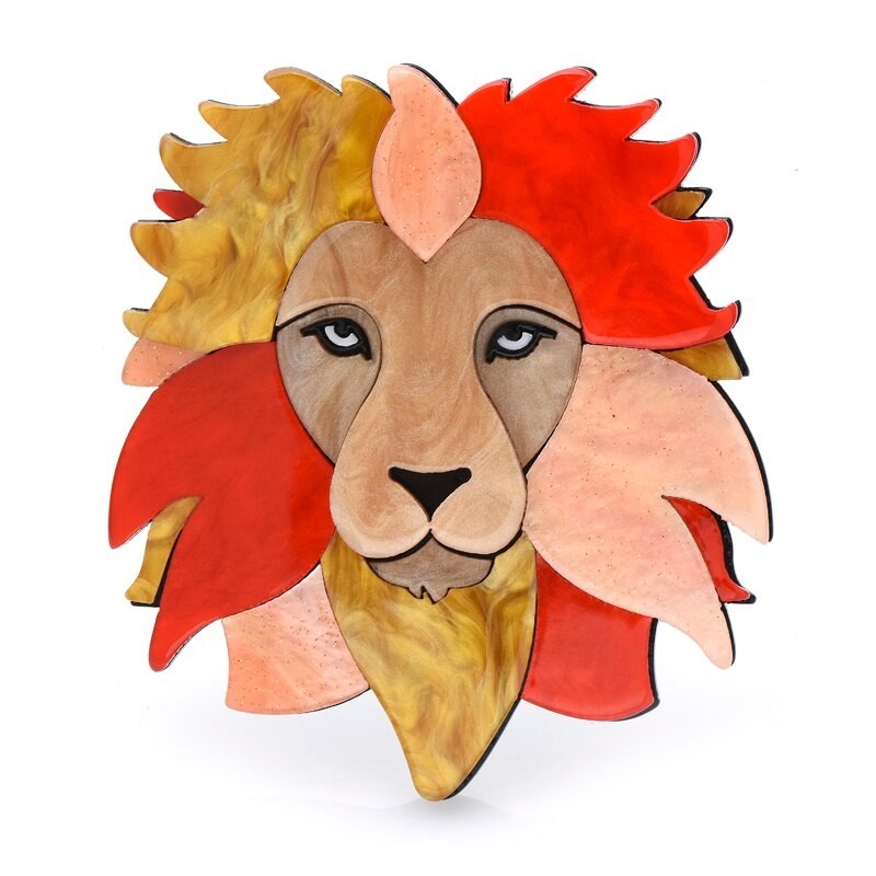 Colorful lion's head - acrylic broochBrooches